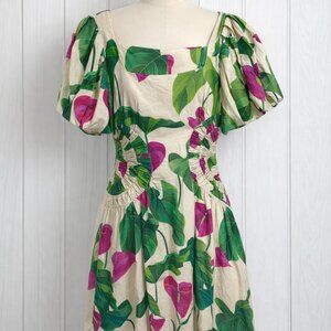 FARM RIO NWT Anthurium Leaves Puff Sleeve Mini Dress Size Small